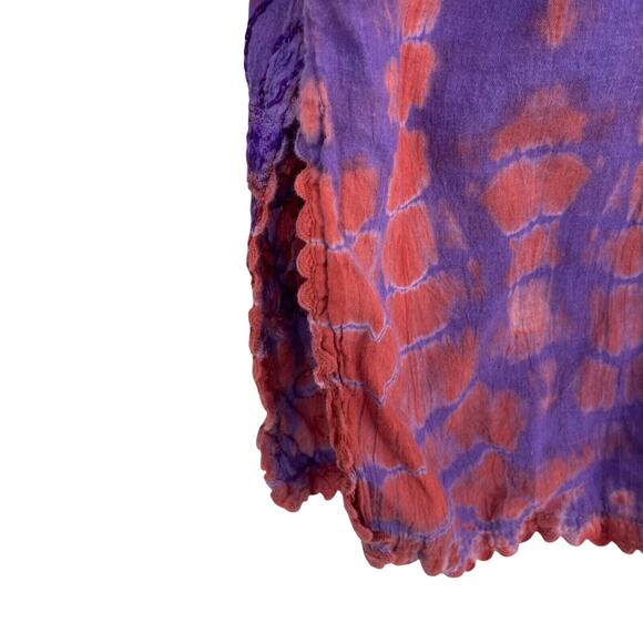 Krishma Top Women Plus Size Purple Red Tie Dye Embroidery Sequins Scalloped Trim - Picture 7 of 11